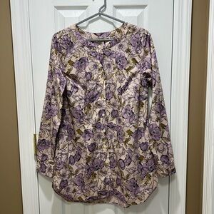 Duluth Trading Wrinkle Fighter Tunic Top with Pockets Purple Floral NWT Size XS